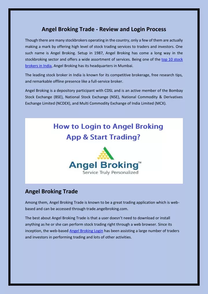 angel broking trade review and login process
