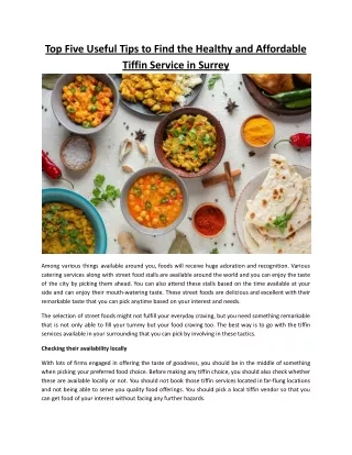 Top Five Useful Tips to Find the Healthy and Affordable Tiffin Service in Surrey