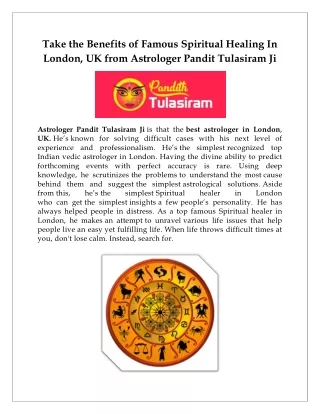 Take the Benefits of Famous Spiritual Healing In London, UK from Astrologer Pandit Tulasiram Ji