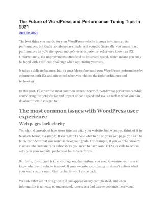 The Future of WordPress and Performance Tuning Tips in 2021