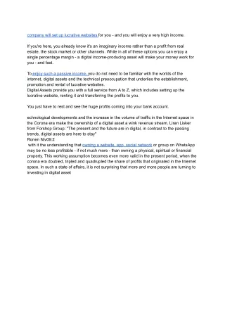 company will set up lucrative websites