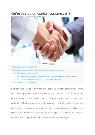 Définition d’un contrat consensuel