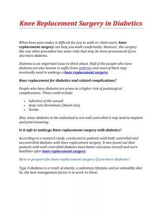 Knee Replacement Surgery in Diabetics