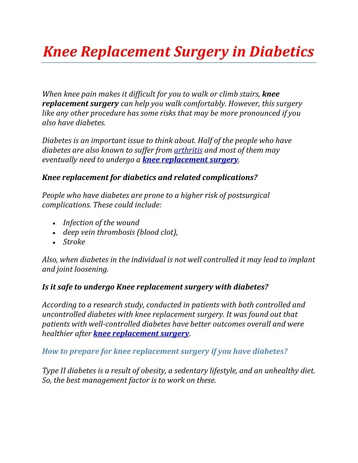 PPT - Knee Replacement Surgery in Diabetics PowerPoint Presentation ...