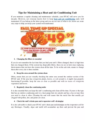 tips for maintaining a heat and air conditioning