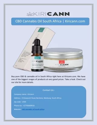 CBD Cannabis Oil South Africa | Kiricann.com