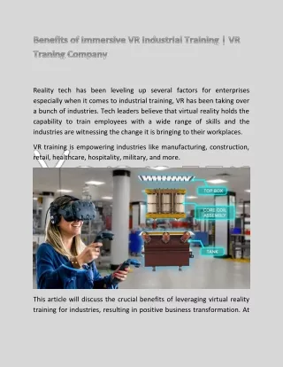 Benefits of Immersive VR Industrial Training
