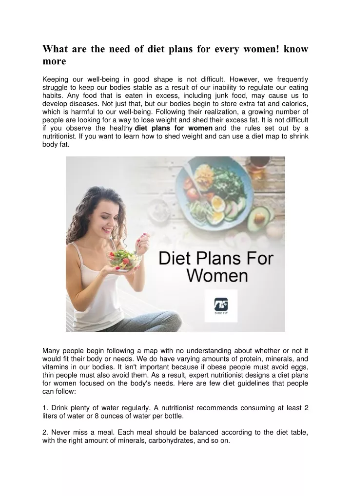 what are the need of diet plans for every women