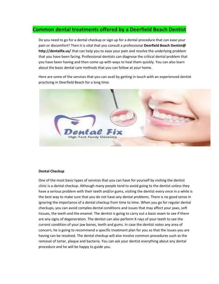 common dental treatments offered by a deerfield