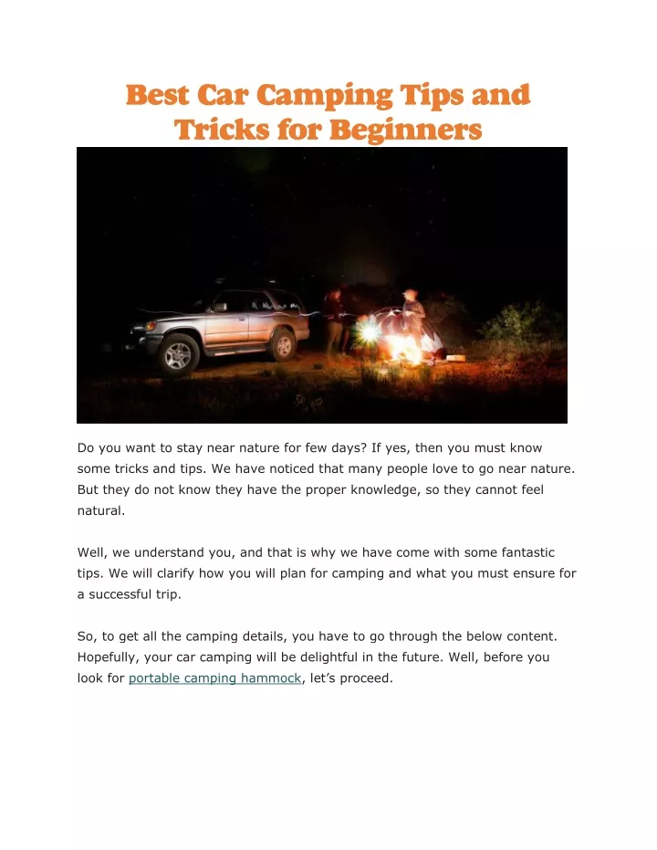 best car camping tips and tricks for beginners