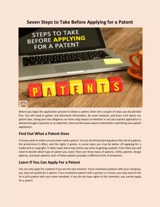 Seven Steps to Take Before Applying for a Patent