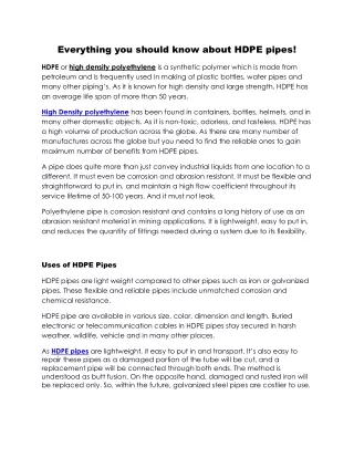 Everything you should know about HDPE pipes