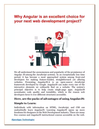 why angular is an excellent choice for your next