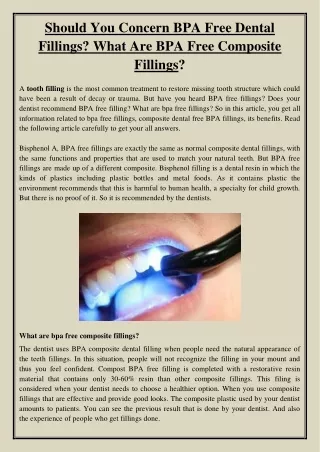 Should You Concern BPA Free Dental Fillings What Are BPA Free Composite Fillings