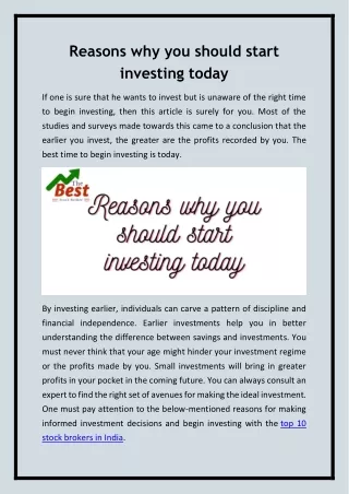 Reasons why you should start investing today