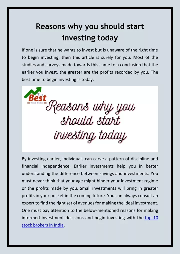 reasons why you should start investing today