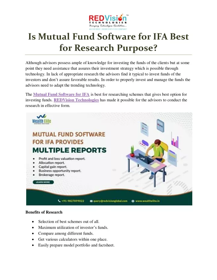 is mutual fund software for ifa best for research