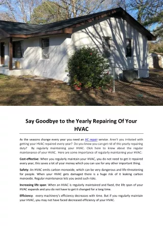 Say Goodbye to the Yearly Repairing Of Your HVAC