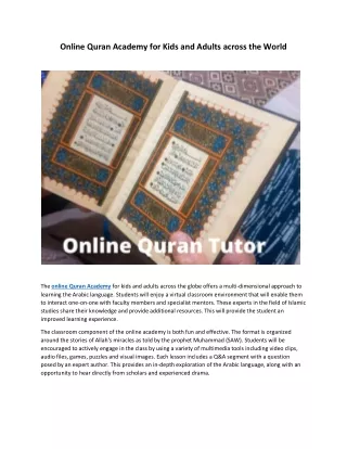 Online Quran Academy for Kids and Adults across the World