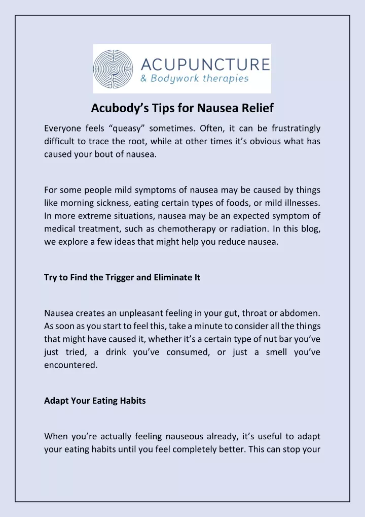 acubody s tips for nausea relief
