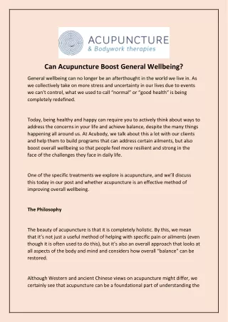 can acupuncture boost general wellbeing