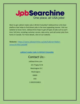 Cabinet Maker Jobs in British Columbia | Jobsearchine.ca