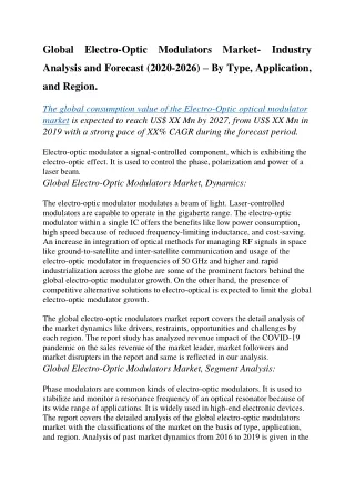 global electro optic modulators market industry