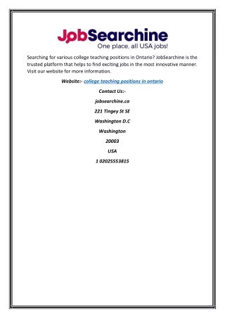 College Teaching Positions in Ontario | Jobsearchine.ca
