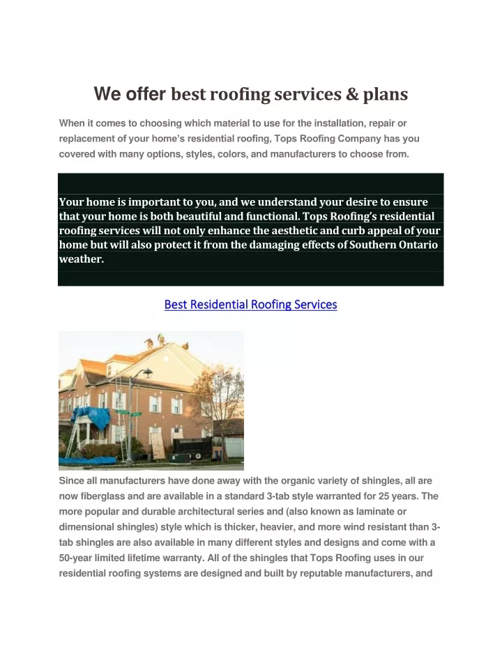 we offer best roofing services plans