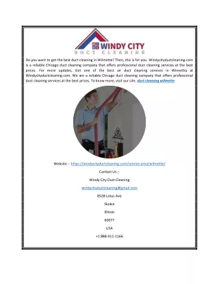 Get Duct Cleaning Wilmette | Windy City