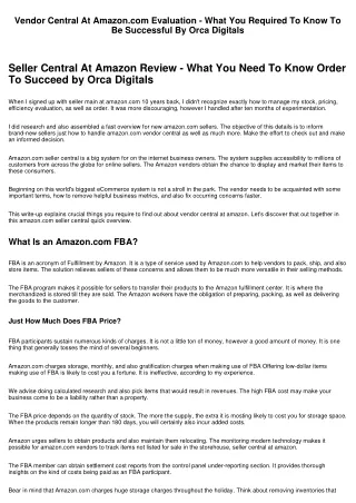 Seller Central At Amazon Evaluation - What You Need To Know To Prosper By Orca Digitals