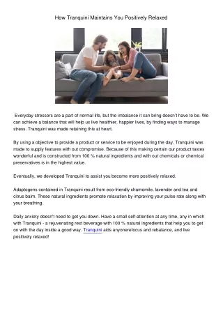 how tranquini maintains you positively relaxed