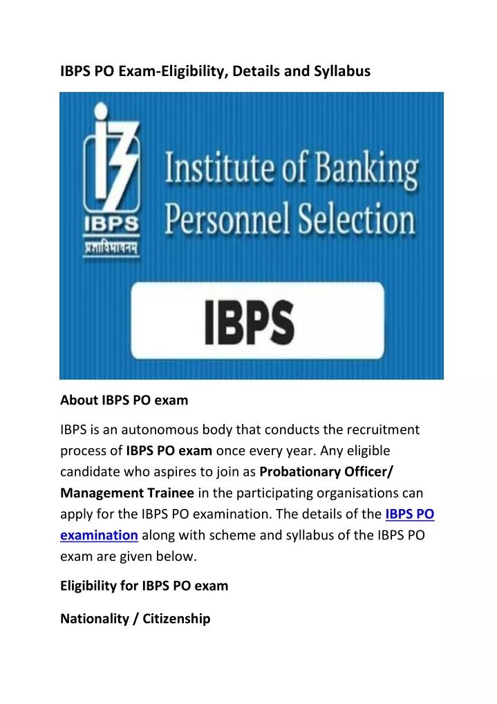 ibps po exam eligibility details and syllabus