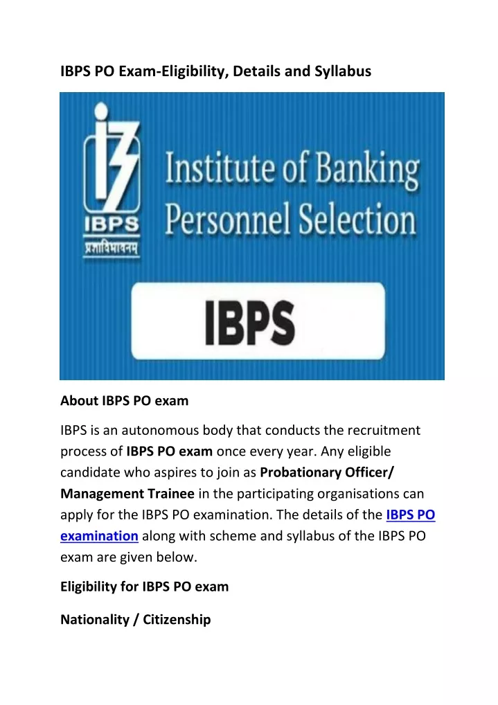 PPT IBPS PO ExamEligibility, Details And Syllabus PowerPoint