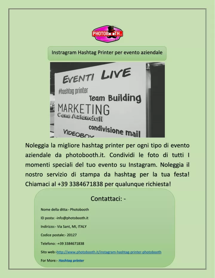 instragram hashtag printer per evento aziendale