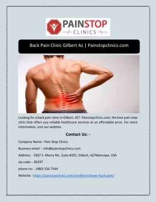 Back Pain Clinic Gilbert Az | Painstopclinics.com