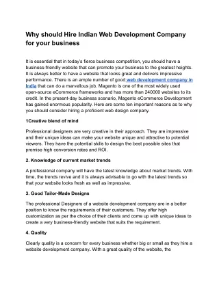 Why should Hire Indian Web Development Company for your business