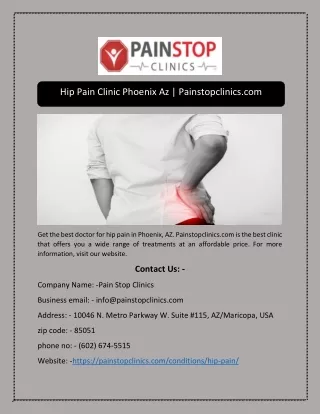 Hip Pain Clinic Phoenix Az | Painstopclinics.com