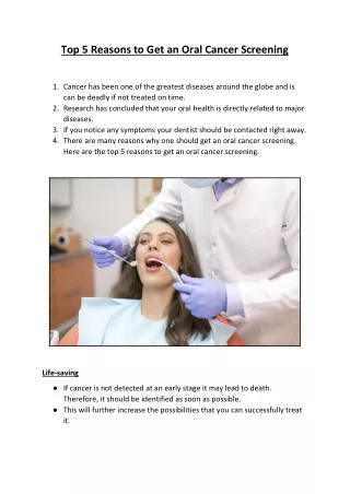 Top 5 Reasons to Get an Oral Cancer Screening