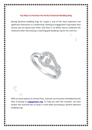 Top Ways to Purchase the Perfect Diamond Wedding Ring