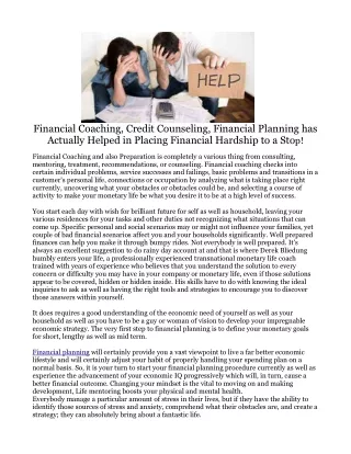 Financial Coaching, Credit Counseling, Financial Planning has Actually Helped in
