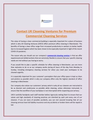 Contact UK Cleaning Ventures for Premium Commercial Cleaning Services