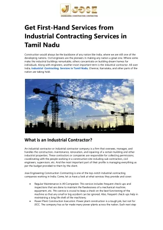 Get First-Hand Services from Industrial Contracting Services in Tamil Nadu