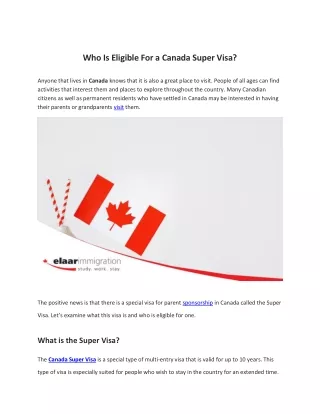 Who Is Eligible For a Canada Super Visa