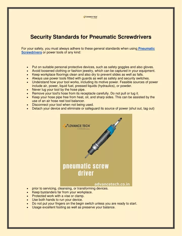 security standards for pneumatic screwdrivers