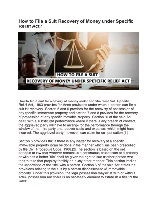 how to file a suit recovery of money under