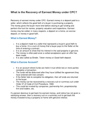 what is the recovery of earnest money under cpc