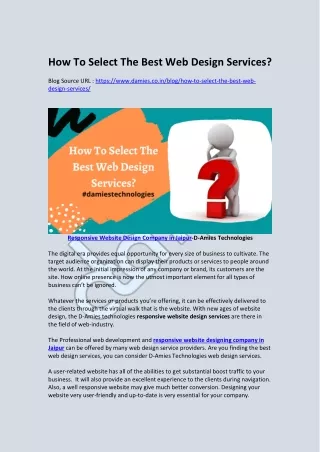 How To Select The Best Web Design Services?