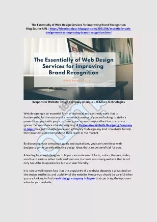 The Essentially of Web Design Services for improving Brand Recognition