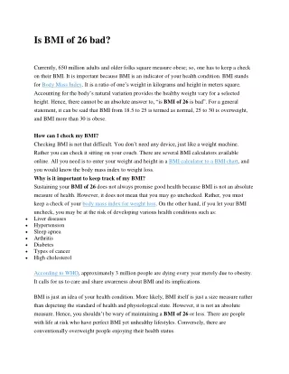 is bmi of 26 bad currently 650 million adults